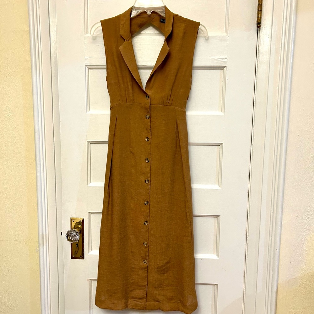 Wishlist Apparel Linen Blend, cognac  Button-Down Dress with open back and tie